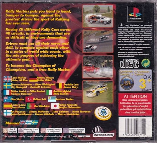 Rally Masters - Mangler Manual - PS1 (B Grade) (Genbrug)